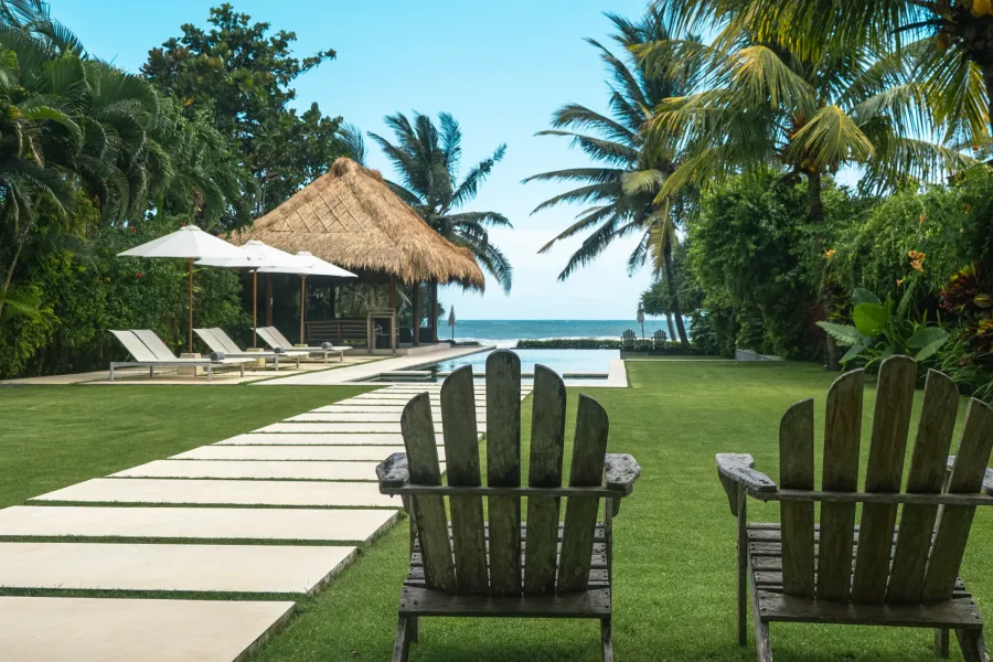 Villa Lux Bali garden and pool overlooking Pasut Beach