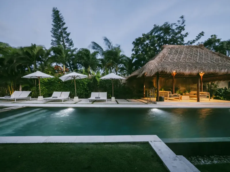 Poolside cabana and loungers at Villa Lux Bali